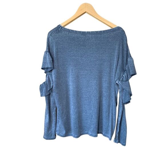 Chaser Vintage Rib Long Sleeve Vented Ruffle‎ Dolman Top in Cruise Gray Size M - Picture 4 of 10